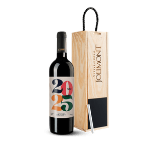 Kit de Natal Jolimont com Vinho Cabernet Sauvignon + Rótulo Presenteável - Feliz 2025 + Caixa de Madeira Personalizável