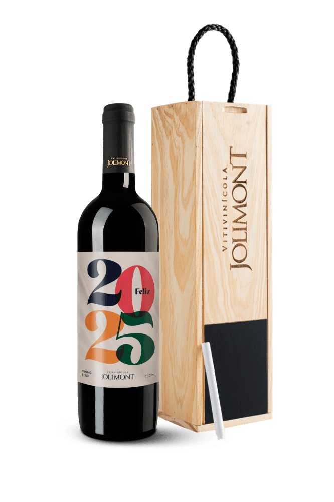 Kit-de-Natal-Jolimont-com-Vinho-Cabernet-Sauvignon---Rotulo-Presenteavel---Feliz-2025---Caixa-de-Madeira-Personalizavel