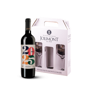 Kit de Natal Jolimont com Maleta para Transporte + Vinho Cabernet Sauvignon + Rótulo Presenteável - Feliz 2025 + 2 Taças para Vinho