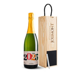 Kit de Natal Jolimont com Espumante Moscatel + Rótulo Presenteável - Feliz 2025 + Caixa de Madeira Personalizável