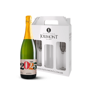 Kit de Natal Jolimont com Espumante Moscatel + Rótulo Presenteável - Feliz 2025 + 2 Taças para Espumante