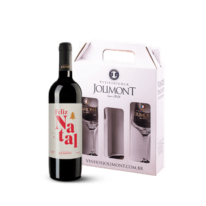 Kit de Natal Jolimont com Maleta para Transporte + Vinho Cabernet Sauvignon + Rótulo Presenteável - Feliz Natal + 2 Taças para Vinho