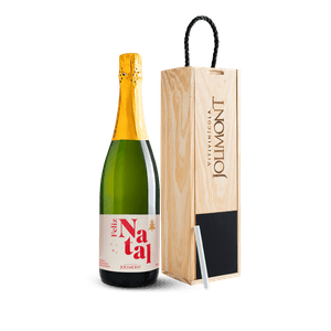 Kit de Natal  Jolimont com Espumante Moscatel + Rótulo Presenteável - Feliz Natal + Caixa de Madeira Personalizável