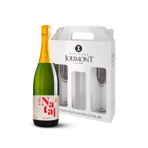 Kit de Natal Jolimont com Maleta para Transporte + Espumante Moscatel + Rótulo Presenteável - Feliz Natal + 2 Taças para Espumante